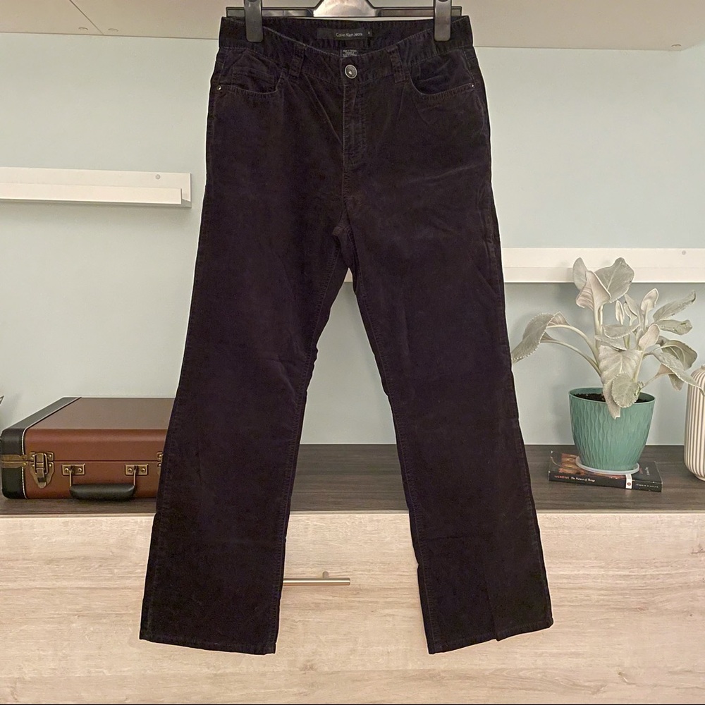 Calvin Klein Black Mid Rise Straight Leg Velvet Pants